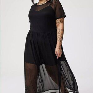 Torrid Mesh Tea Length T-Shirt Dress Size 0X Sheer Overlay